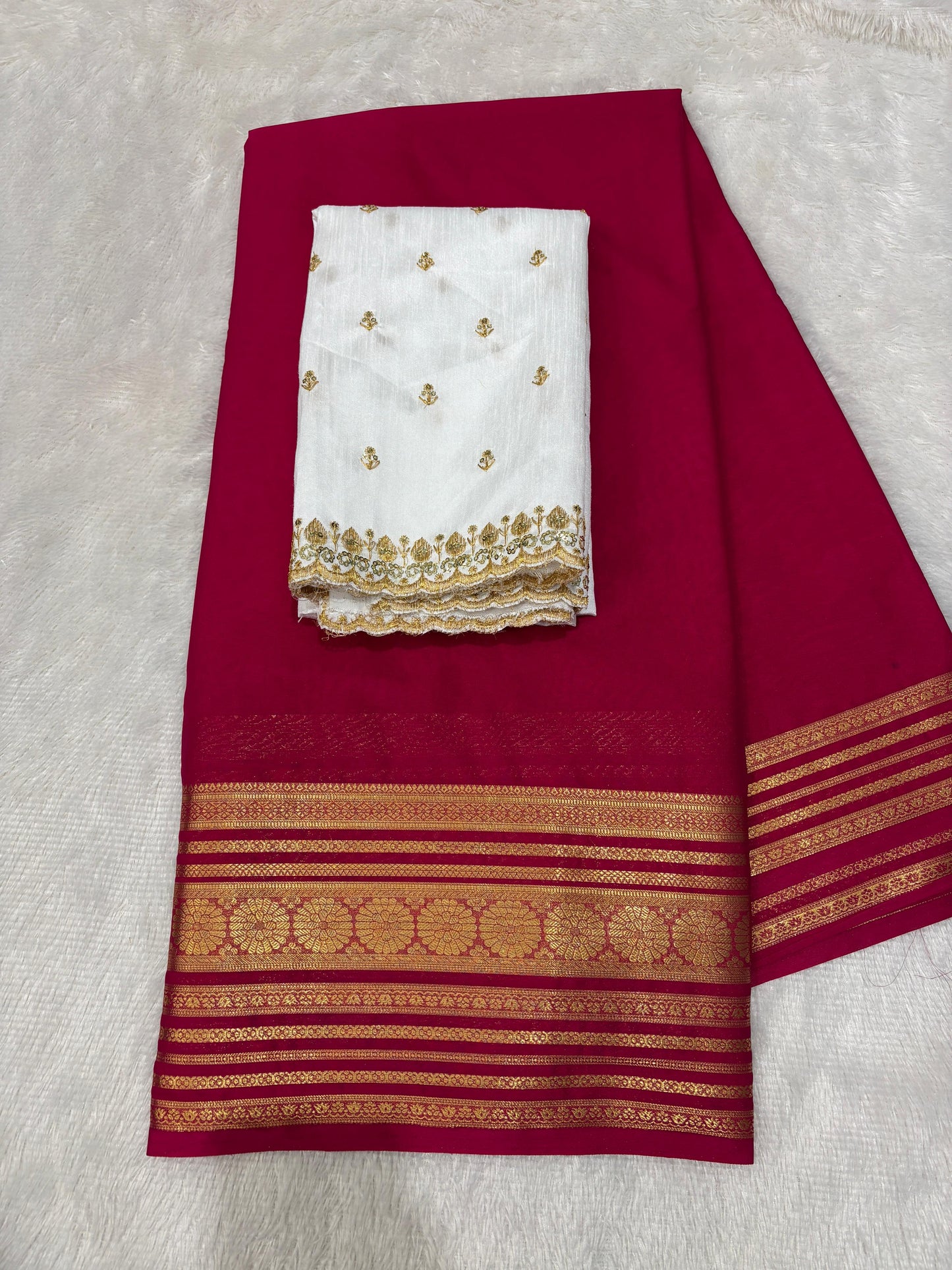 Semi Mysore crepe silk sarees with raw silk blouse