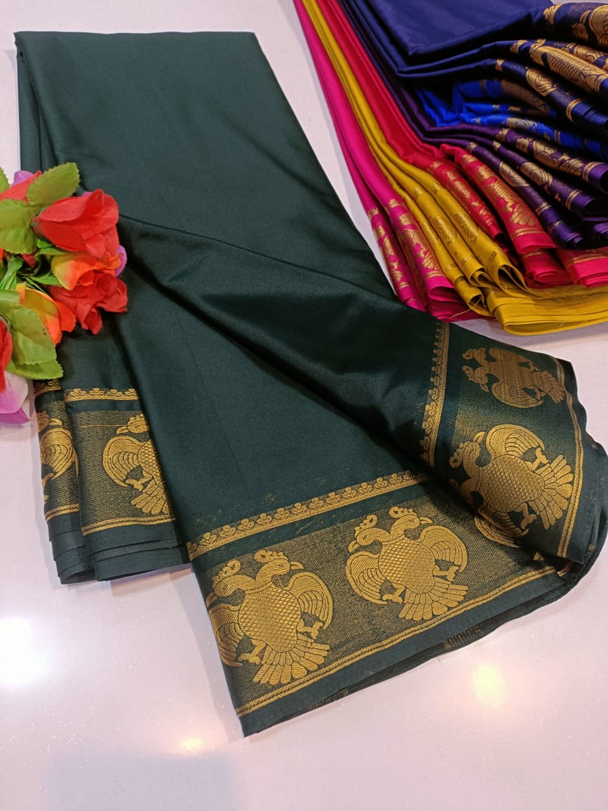💫 Mysore Semi Crepe Silk Sarees – Gandabherunda Pattern