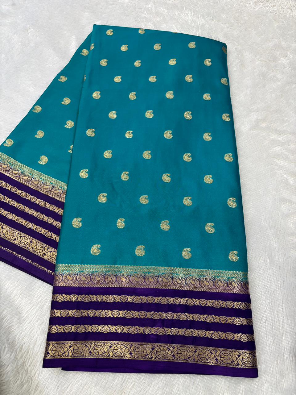 Premium Contrast Semi Mysore Crepe Silk Saree