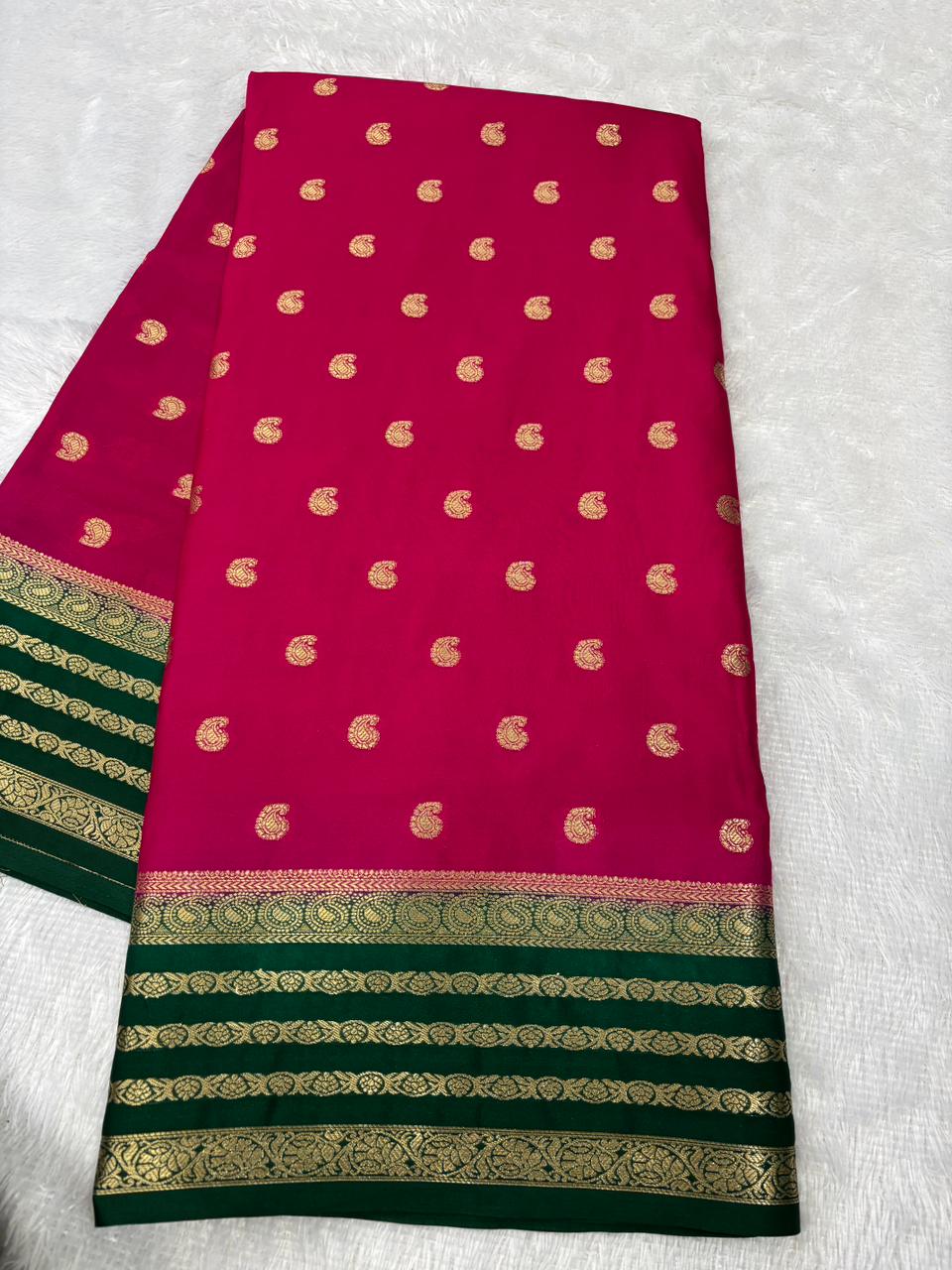 Premium Contrast Semi Mysore Crepe Silk Saree