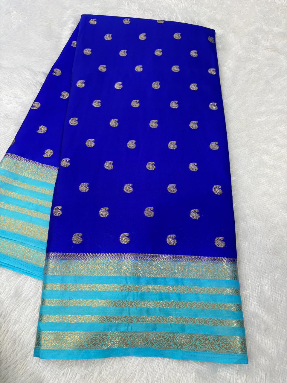 Premium Contrast Semi Mysore Crepe Silk Saree