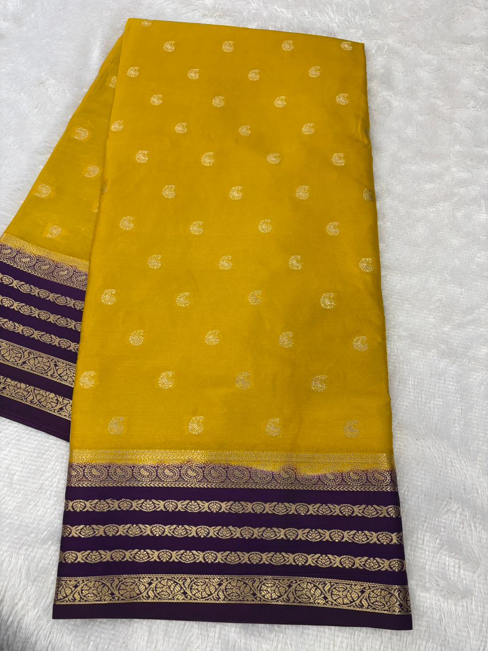 Premium Contrast Semi Mysore Crepe Silk Saree