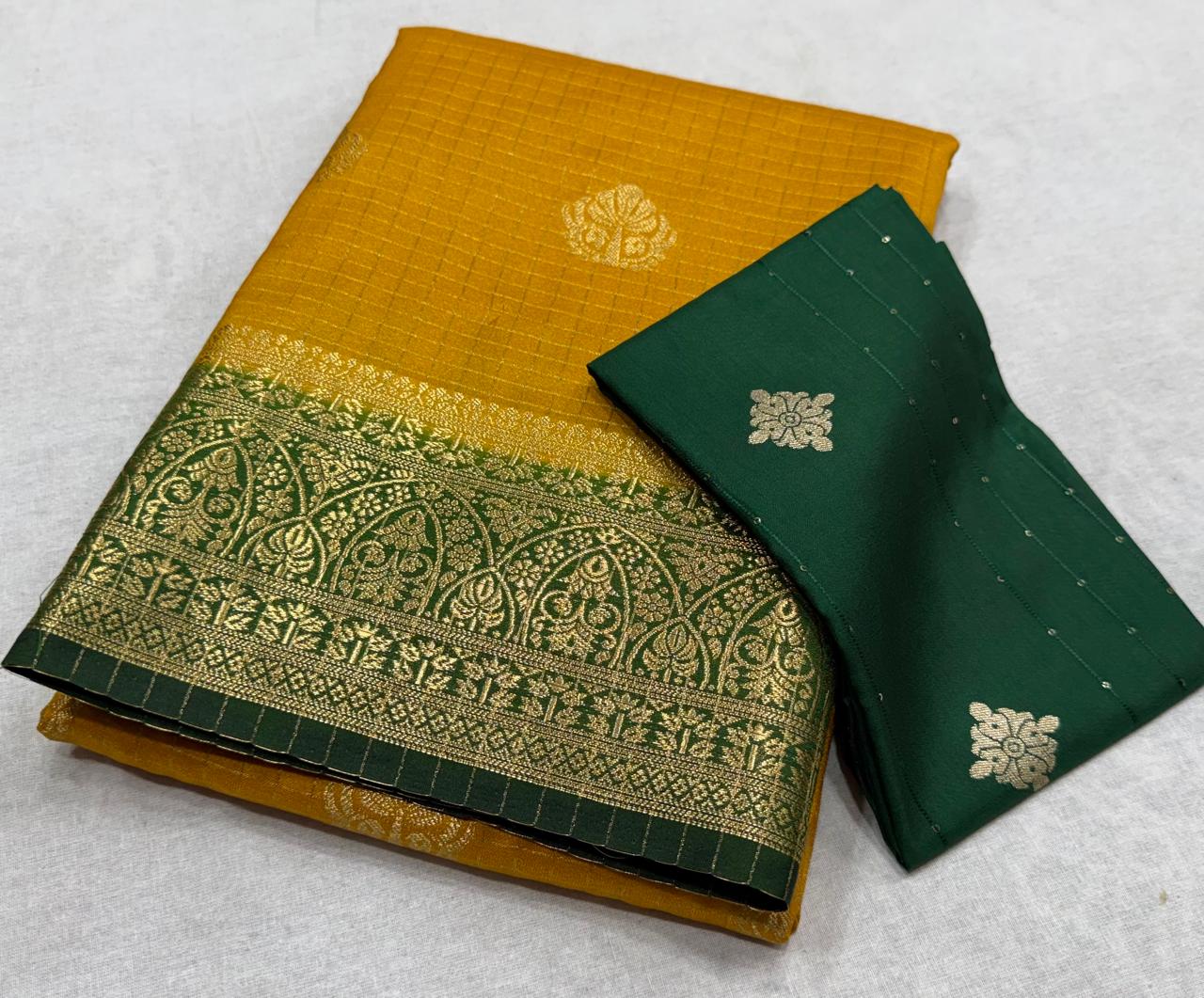 ✨ Premium Viscose Silk Saree – Checks with Butta Design & Contrast Border ✨