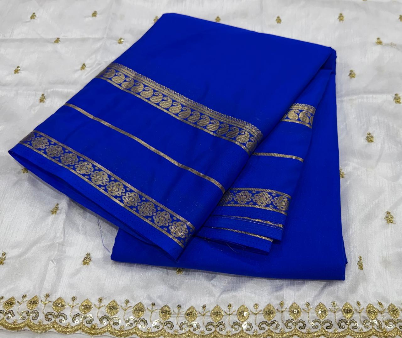 Premium Mysore Crepe Silk Saree with Bentex Border & Anmol Zari