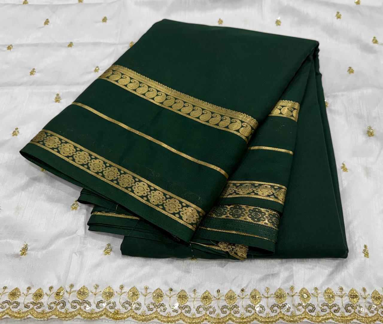 Premium Mysore Crepe Silk Saree with Bentex Border & Anmol Zari