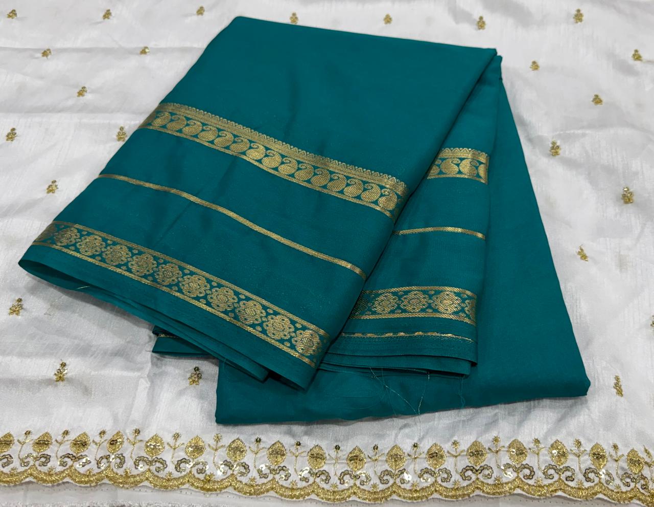 Premium Mysore Crepe Silk Saree with Bentex Border & Anmol Zari