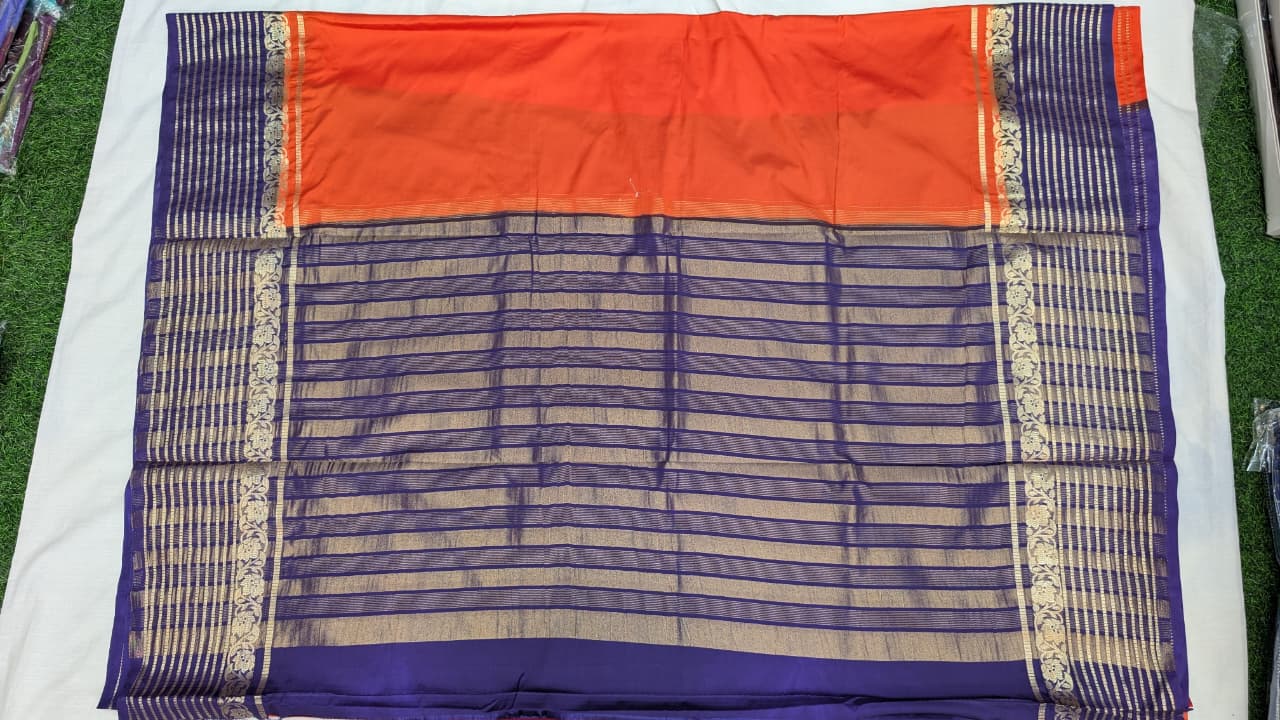 π§‘π Orange & Purple Semi Mysore Silk Saree β Trending Combo!