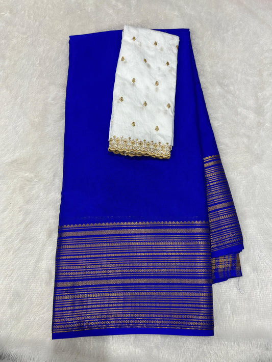 Semi Mysore crepe silk sarees with raw silk blouse