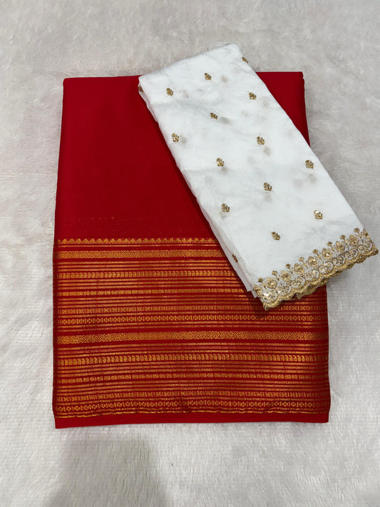 Semi Mysore crepe silk sarees with raw silk blouse