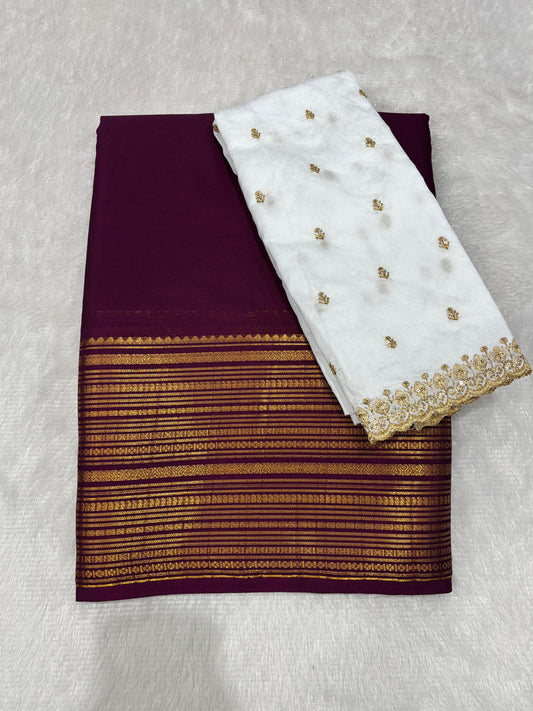 Semi Mysore crepe silk sarees with raw silk blouse