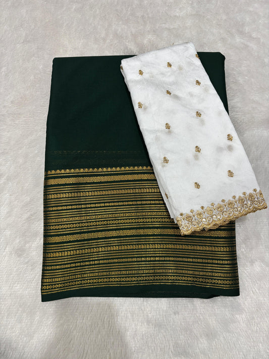 Semi Mysore crepe silk sarees with raw silk blouse