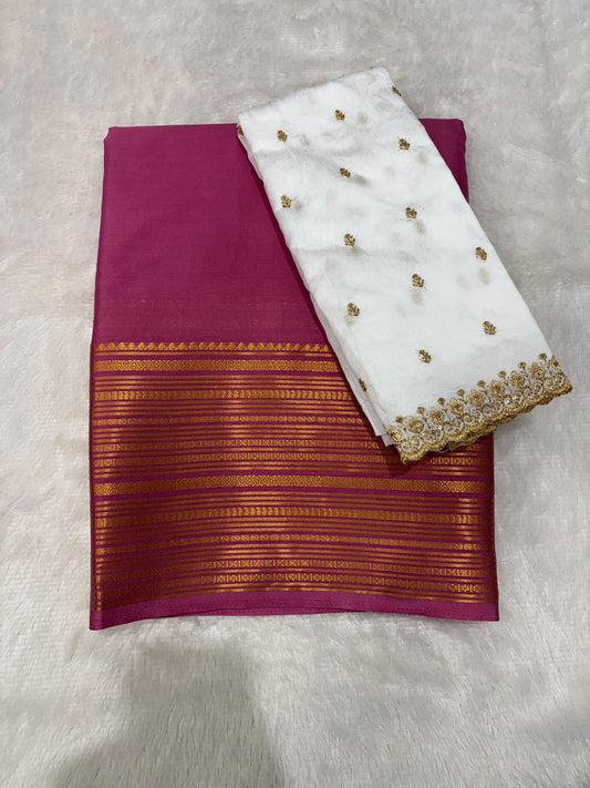 Semi Mysore crepe silk sarees with raw silk blouse