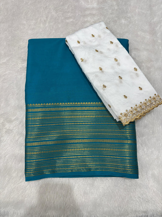 Semi Mysore crepe silk sarees with raw silk blouse