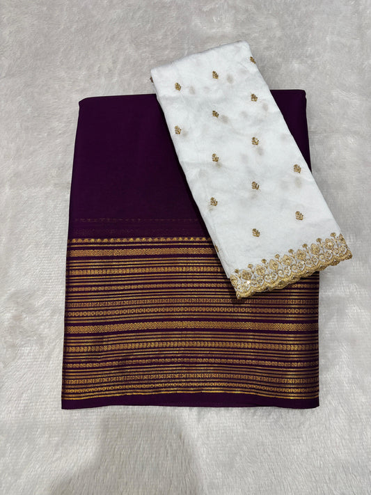 Semi Mysore crepe silk sarees with raw silk blouse