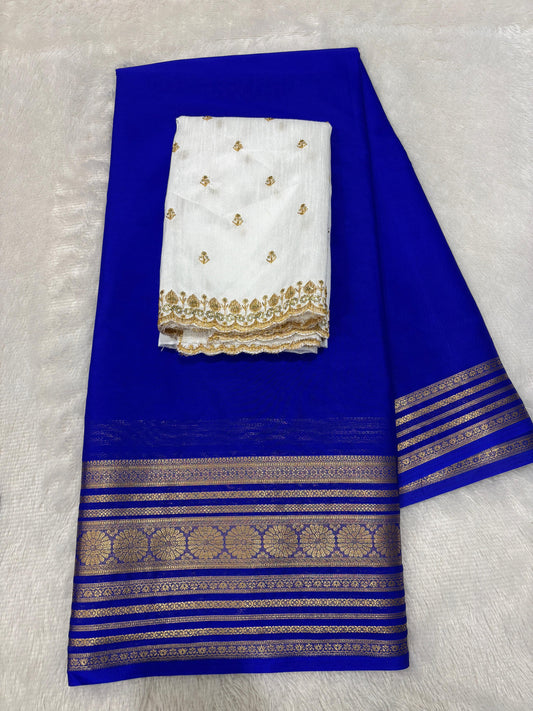 Semi Mysore crepe silk sarees with raw silk blouse