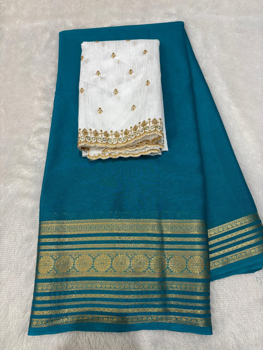 Semi Mysore crepe silk sarees with raw silk blouse