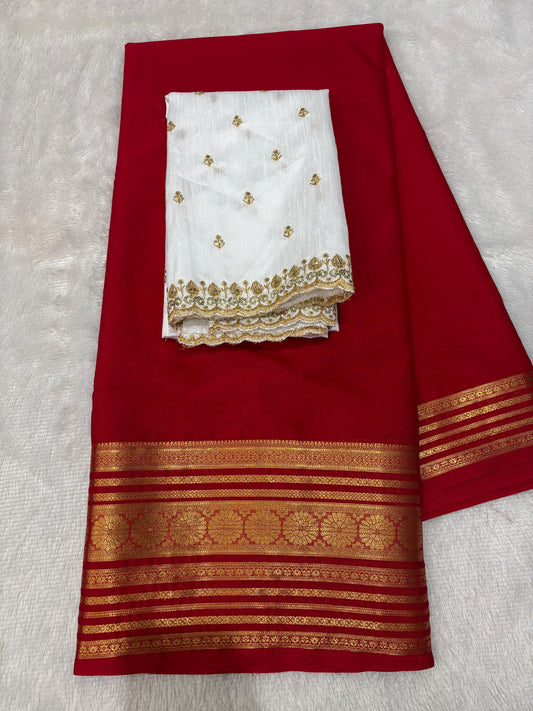 Semi Mysore crepe silk sarees with raw silk blouse