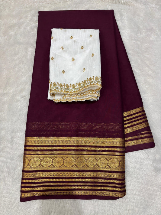 Semi Mysore crepe silk sarees with raw silk blouse