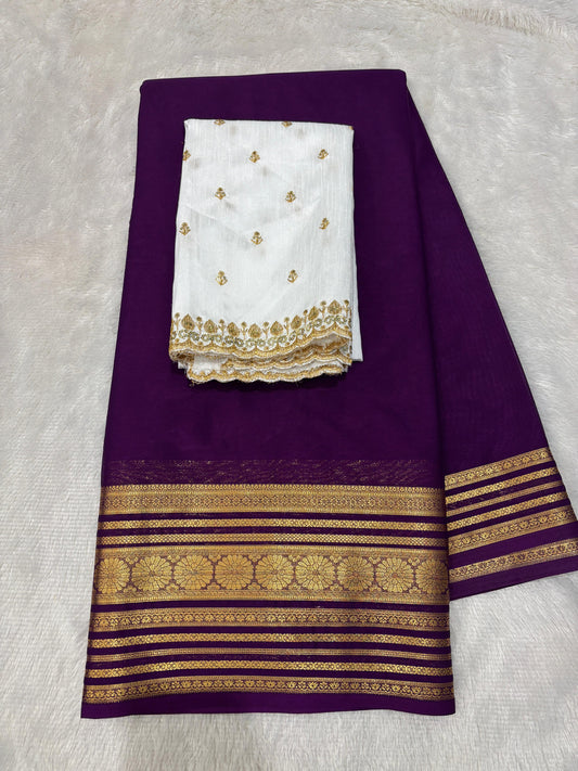 Semi Mysore crepe silk sarees with raw silk blouse