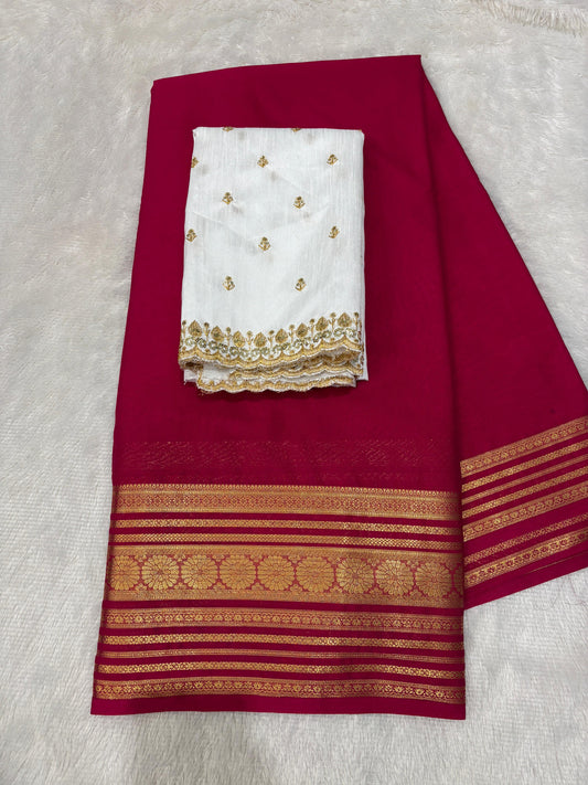 Semi Mysore crepe silk sarees with raw silk blouse