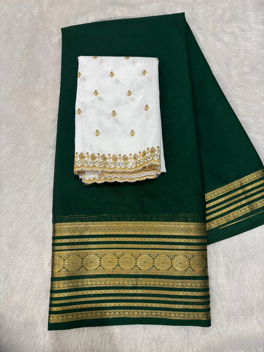 Semi Mysore crepe silk sarees with raw silk blouse