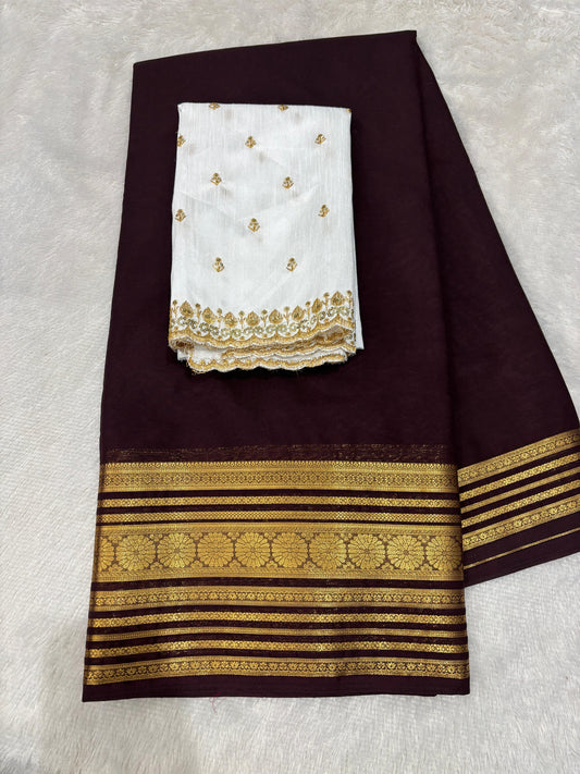 Semi Mysore crepe silk sarees with raw silk blouse