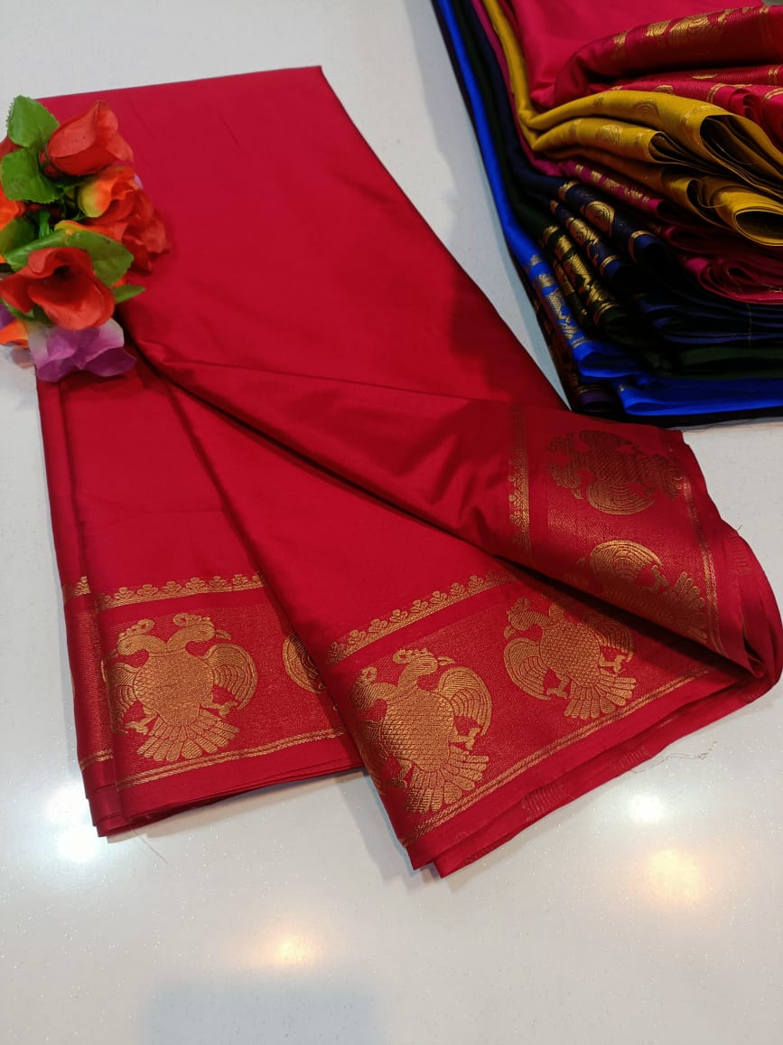 💫 Mysore Semi Crepe Silk Sarees – Gandabherunda Pattern