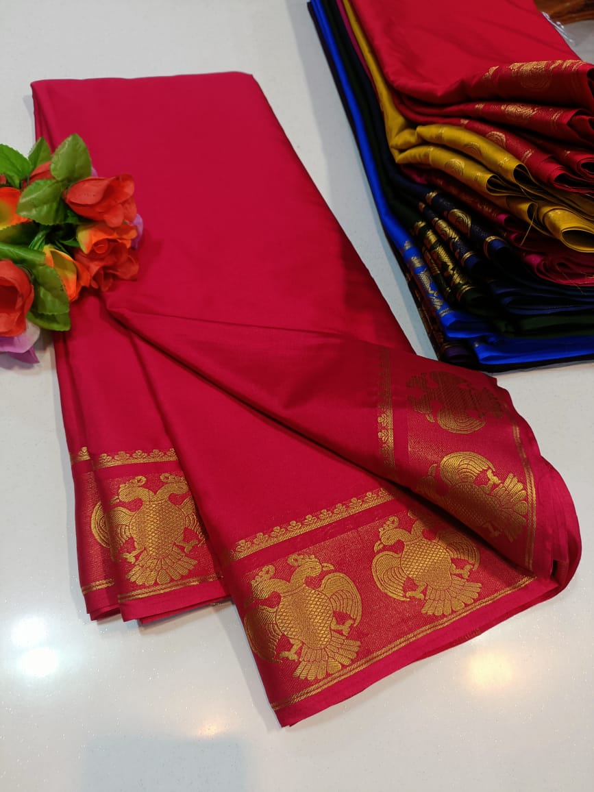 💫 Mysore Semi Crepe Silk Sarees – Gandabherunda Pattern