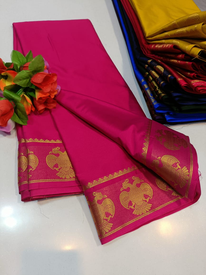 💫 Mysore Semi Crepe Silk Sarees – Gandabherunda Pattern