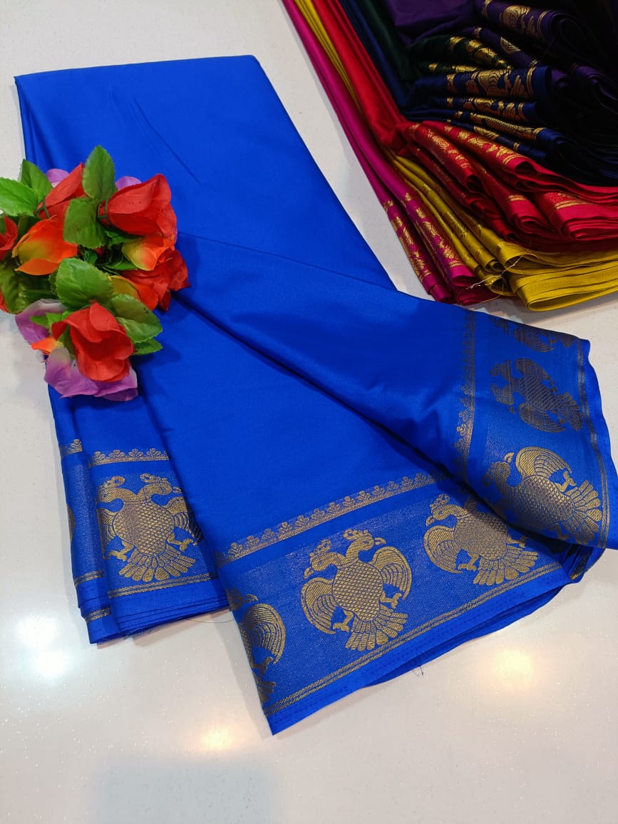 💫 Mysore Semi Crepe Silk Sarees – Gandabherunda Pattern