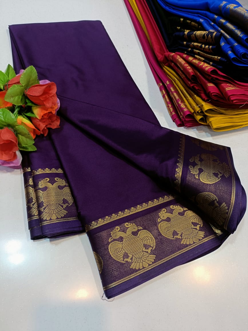💫 Mysore Semi Crepe Silk Sarees – Gandabherunda Pattern