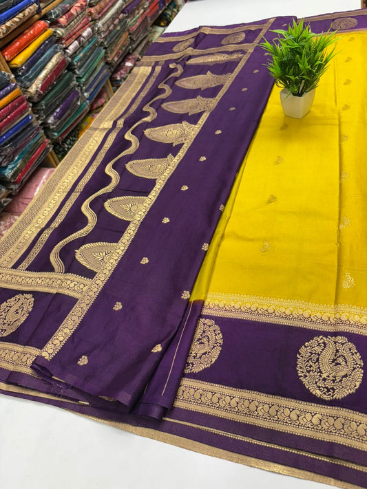 Premium Quality Semi Mysore Crape Silk Saree with Rich Pallu and Blouse