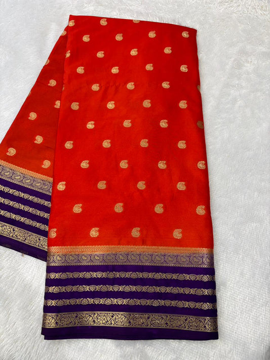 Premium Contrast Semi Mysore Crepe Silk Saree