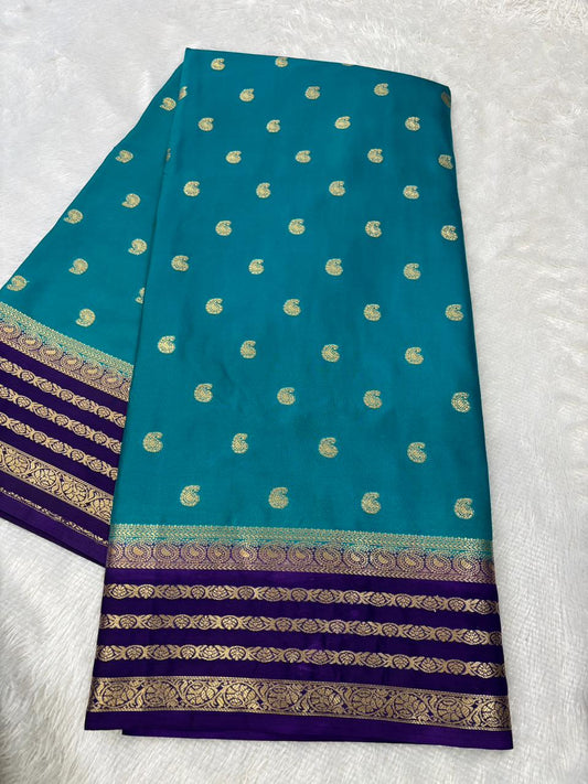 Premium Contrast Semi Mysore Crepe Silk Saree
