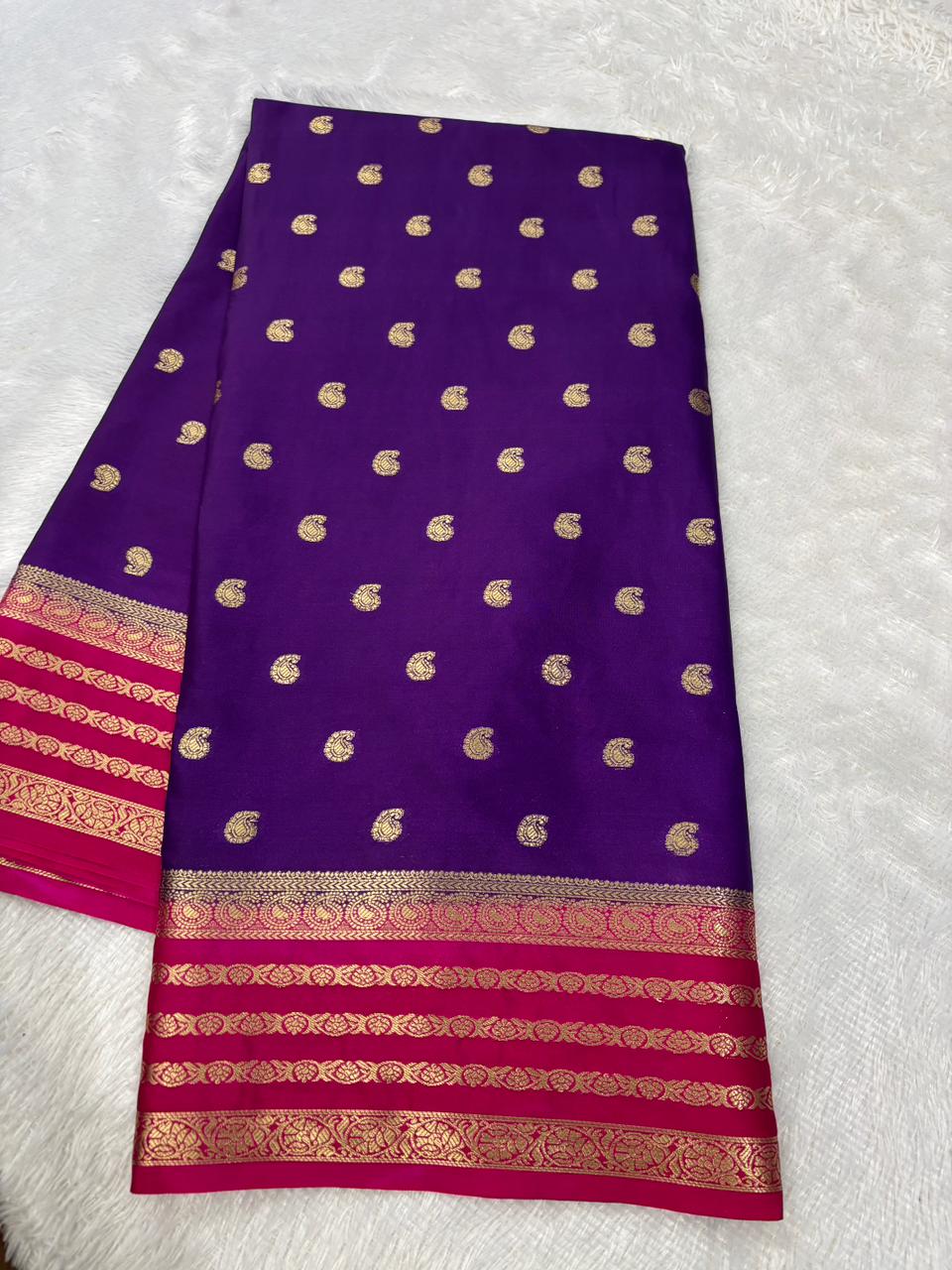 Premium Contrast Semi Mysore Crepe Silk Saree