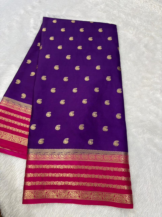 Premium Contrast Semi Mysore Crepe Silk Saree