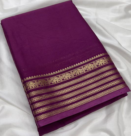 Premium Mysore Crepe Silk Saree with Chit Pallu  Rich Border