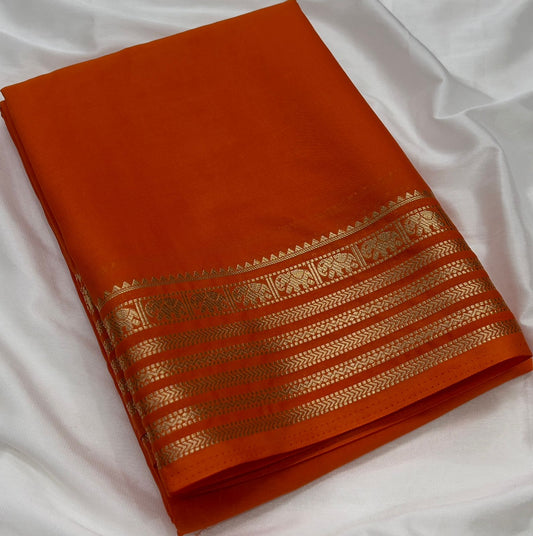 Premium Mysore Crepe Silk Saree with Chit Pallu  Rich Border