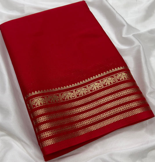 Premium Mysore Crepe Silk Saree with Chit Pallu  Rich Border