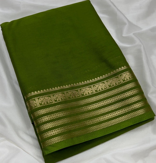 Premium Mysore Crepe Silk Saree with Chit Pallu  Rich Border