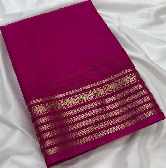 Premium Mysore Crepe Silk Saree with Chit Pallu  Rich Border