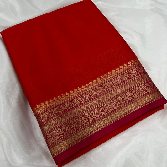 Exclusive Mysore Crepe Silk Saree with Chit Pallu – Premium Color Range