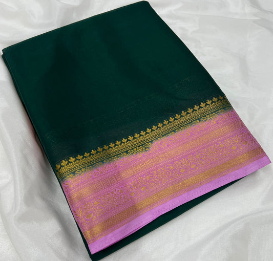 Exclusive Mysore Crepe Silk Saree with Chit Pallu – Premium Color Range