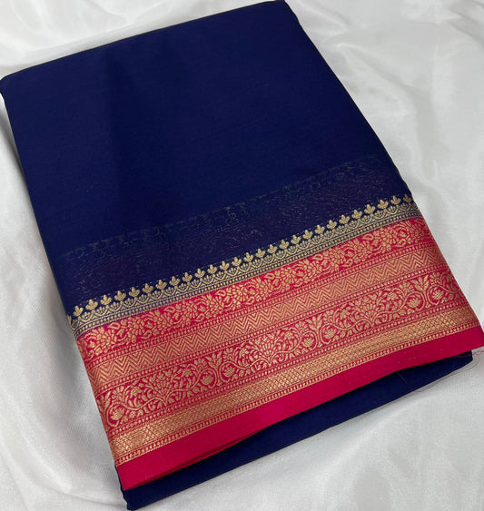 Exclusive Mysore Crepe Silk Saree with Chit Pallu – Premium Color Range