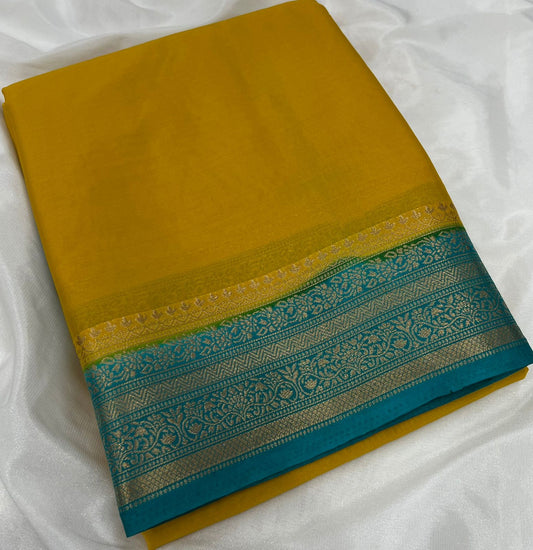 Exclusive Mysore Crepe Silk Saree with Chit Pallu – Premium Color Range