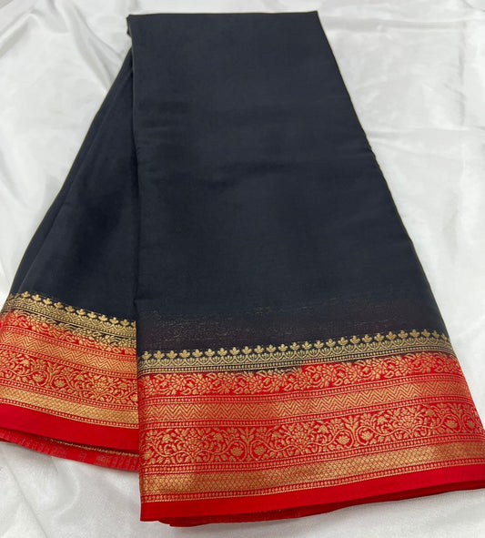 Exclusive Mysore Crepe Silk Saree with Chit Pallu – Premium Color Range