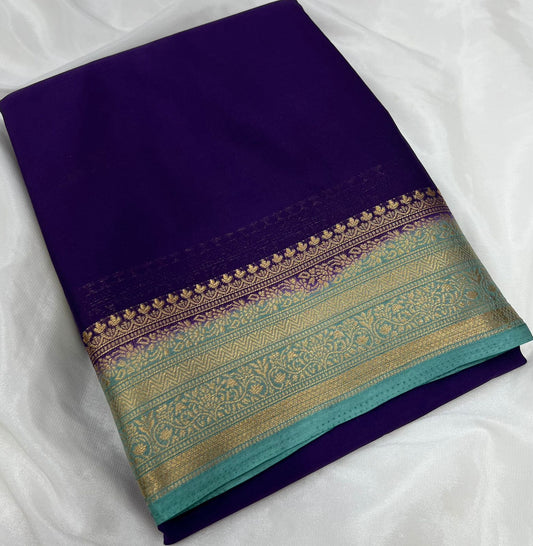 Exclusive Mysore Crepe Silk Saree with Chit Pallu – Premium Color Range