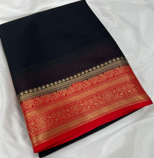 Exclusive Mysore Crepe Silk Saree with Chit Pallu – Premium Color Range