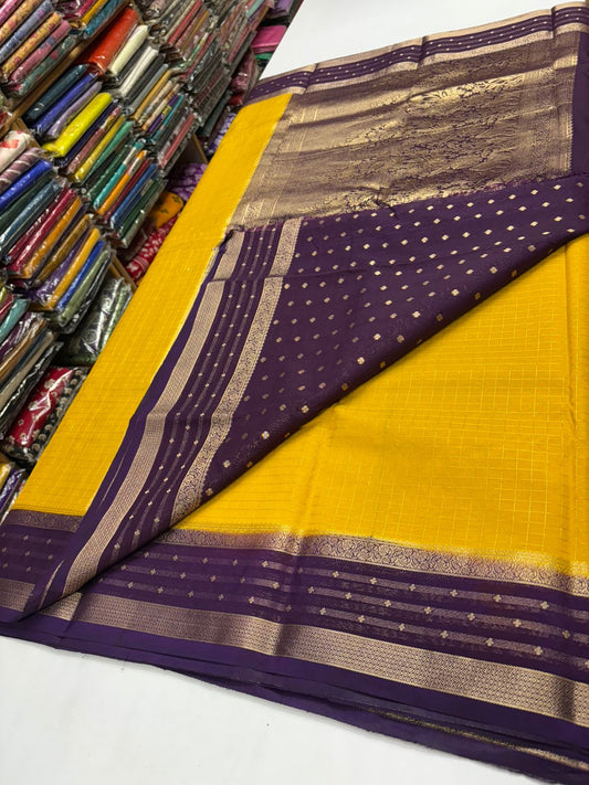 Premium Quality Semi Mysore Crepe Silk Saree – Checks Pattern with Rich Pallu