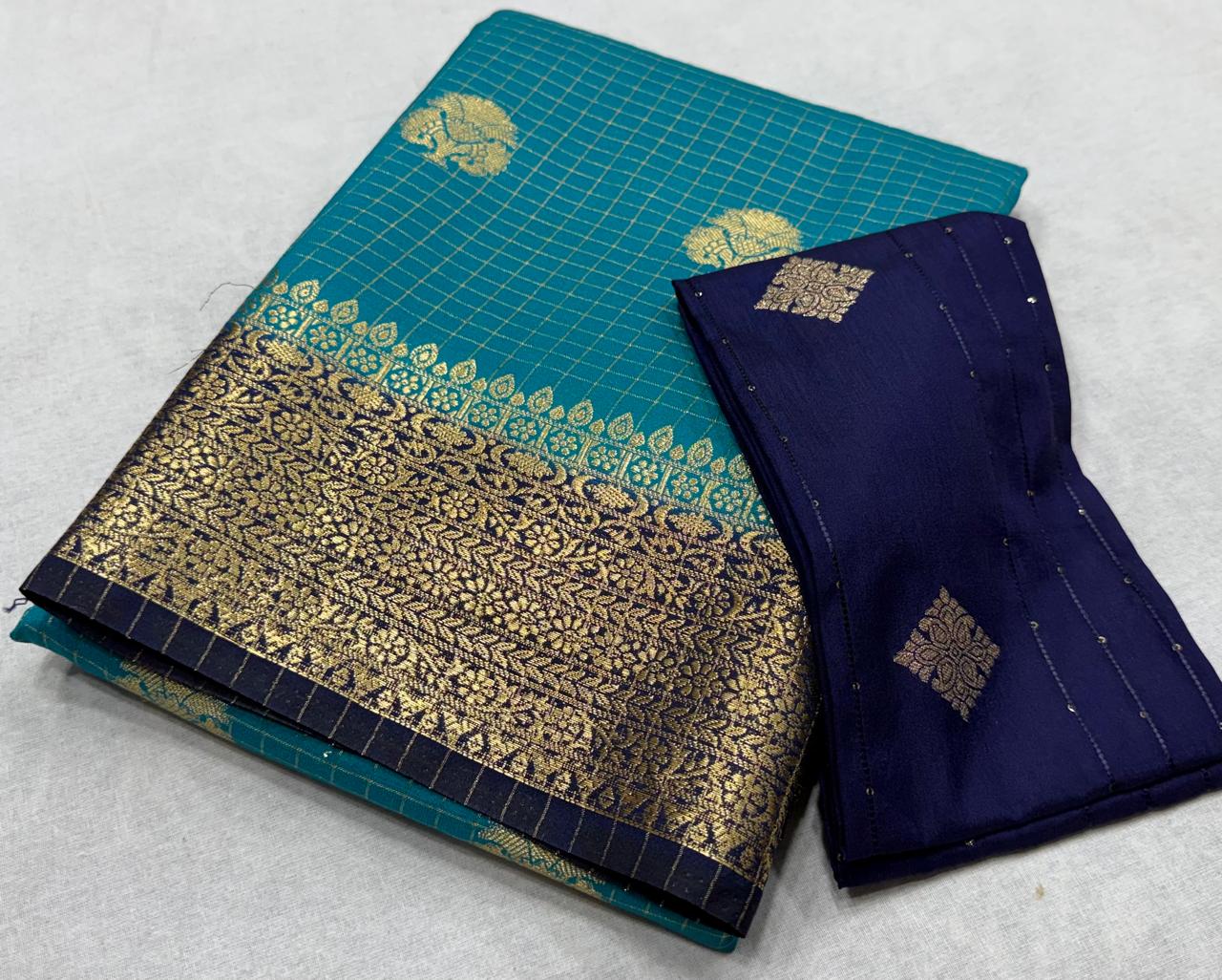✨ Premium Viscose Silk Saree – Checks with Butta Design & Contrast Border ✨